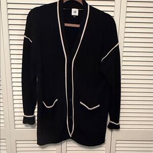 CAbi Black Cardigan with Neutral Trim as accent.